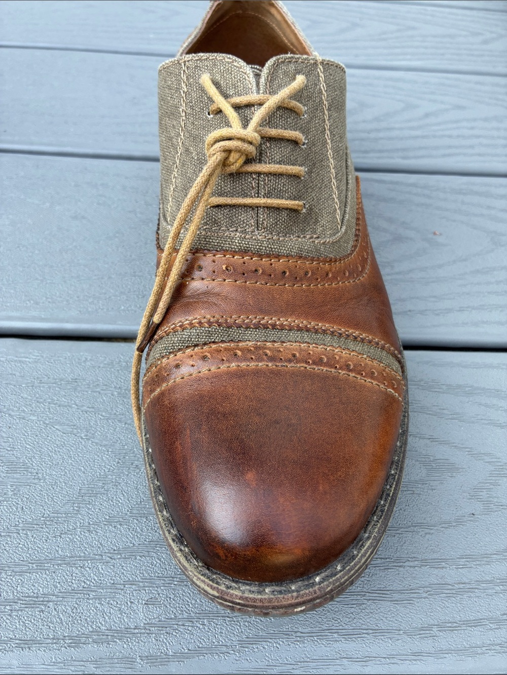 Steve Madden Camrin Wingtip Oxford Shoes Leather Canvas Upper Brown Size 10 - Picture 5 of 12